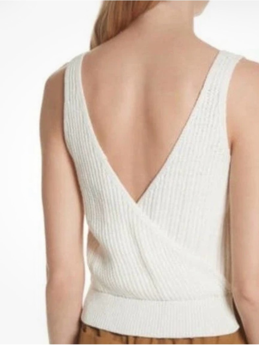 Vince Cream Ribbed Knit Tank Cotton Size Large